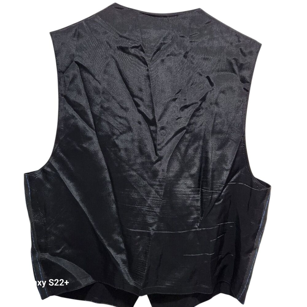 City Streets Vest Mens M Black Blue Pinstripe Button Front Suit Waistcoat - Picture 4 of 5